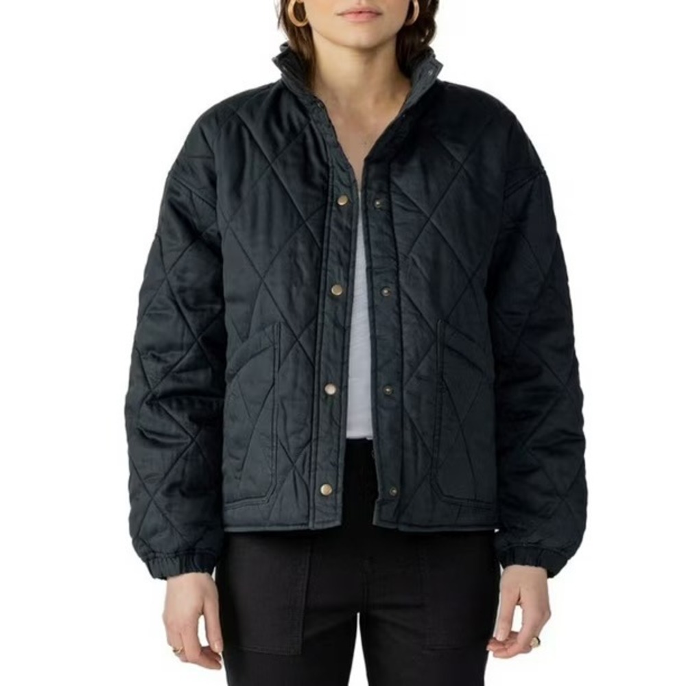 Social Standard by Sanctuary Quilted Jacket Black Snap Front Mock Neck NWT Small